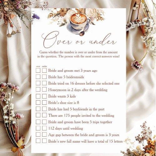 Over Or Under Coffee Bridal Shower Game