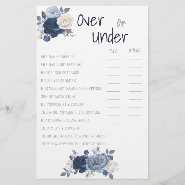 Over or Under Couple Shower Game Card Flyer (Front)