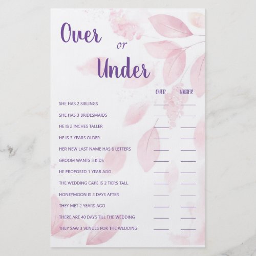 Over or Under Couple Shower Game Card Flyer