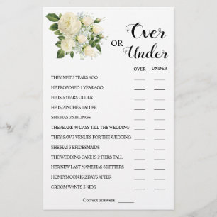 Over or Under Couples Shower Game Card Flyer