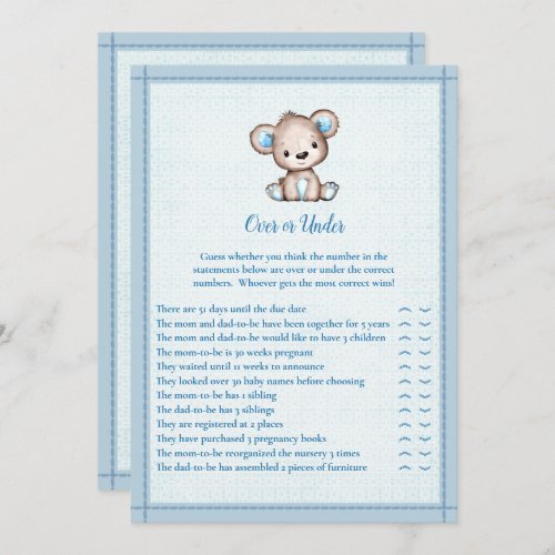 Over or Under Cute Brown Bear Game Card