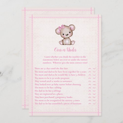 Over or Under Cute Girl Bear Game Card