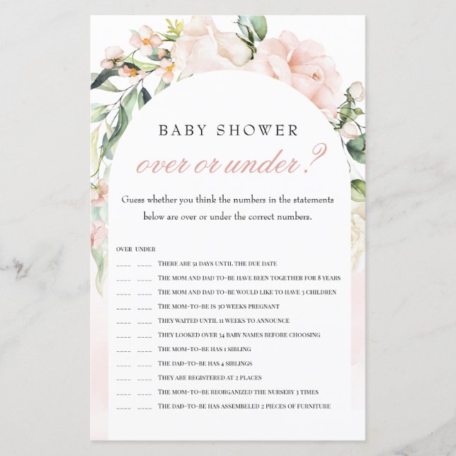 Over Or Under Elephant Blush Baby Shower Game (Front)