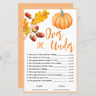 Over or Under Fall Pumpkin Bridal Game