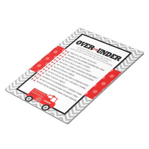 Over or Under Firetruck Baby Shower Game _ 40 Pack Notepad