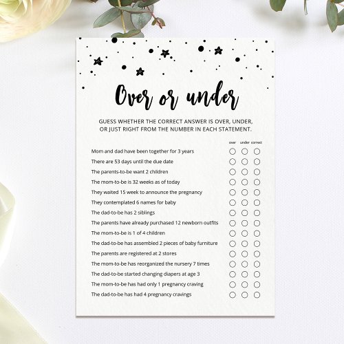 Over or Under Game Baby Shower party Card