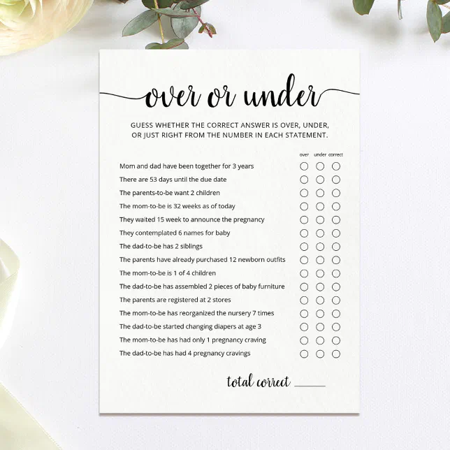 Over or Under Game Baby Shower party Card | Zazzle
