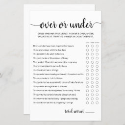 Over or Under Game Baby Shower party game | Zazzle