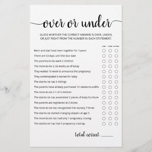 Over or Under Game Baby Shower party game