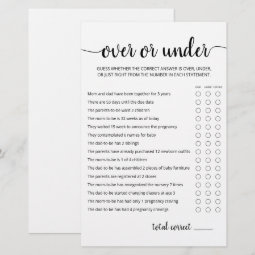 Over or Under Game Baby Shower party game | Zazzle