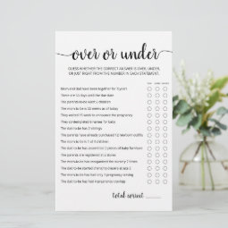 Over or Under Game Baby Shower party game | Zazzle