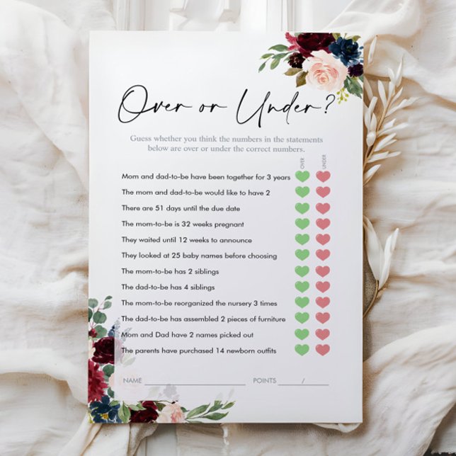 Over or Under Game, Floral Baby Shower Game (Creator Uploaded)