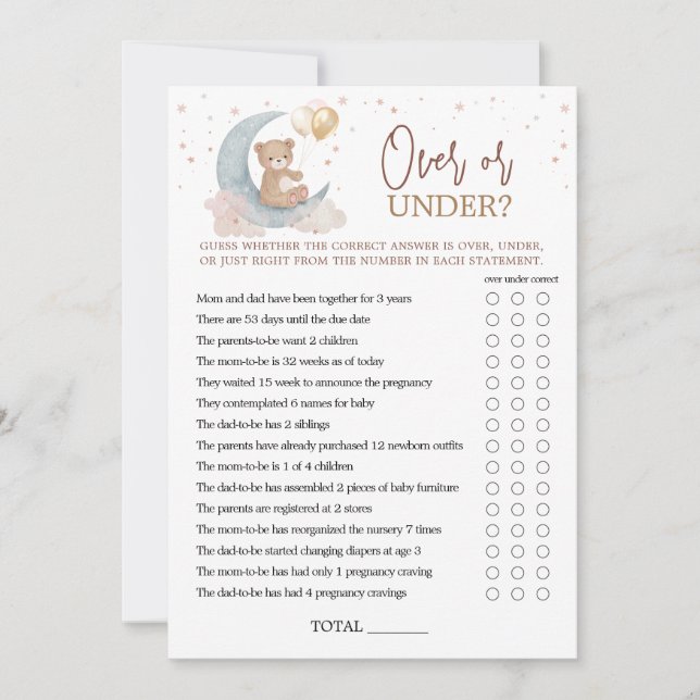 Over Or Under Game Over the Moon Baby Shower Card (Front)