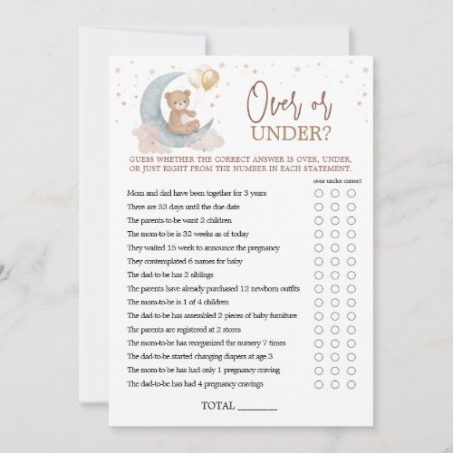 Over Or Under Game Over the Moon Baby Shower Card