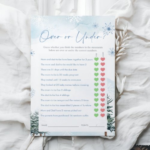 Over or Under Game, Winter Baby Shower Game