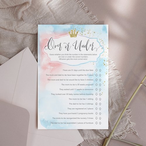 Over or Under Gender Reveal Watercolor Gold Game