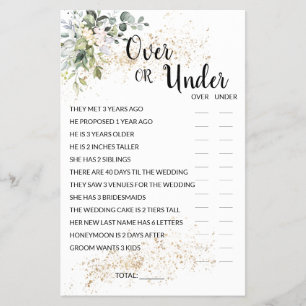 Over or Under Herbal Bridal Shower Game Card Flyer
