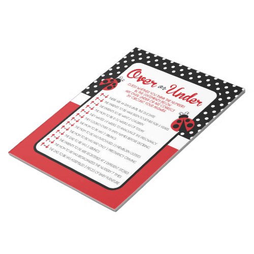 Over or Under Ladybug Baby Shower Game Pack Notepad