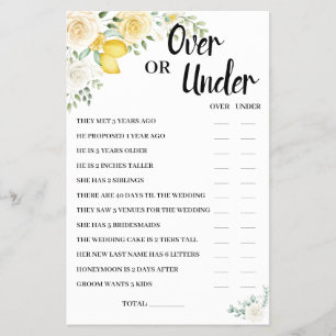 Over or Under Lemons&Roses Bridal Shower Game Card Flyer