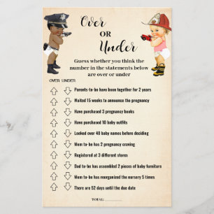 Over or Under Little Recruit Baby Shower Game Card Flyer