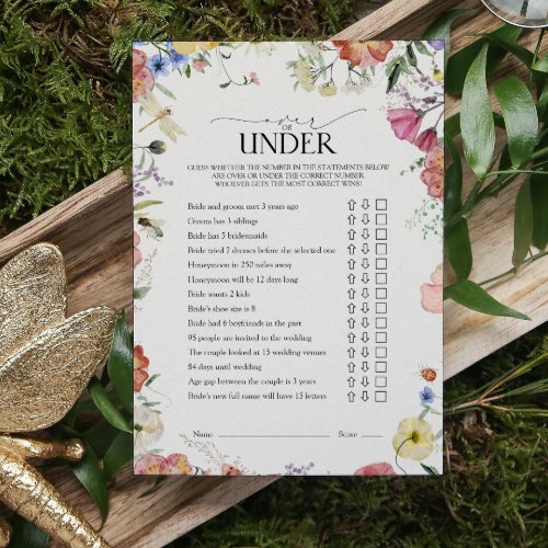 Over Or Under Pressed Floral Bridal Shower Game