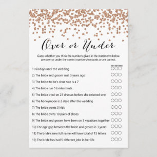 Over or Under Rose Gold Bridal Shower Game 5x7 Invitation