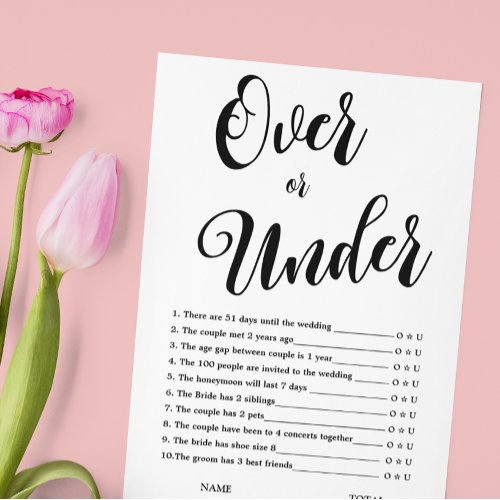 Over or Under Simple Bridal Shower Game Invitation