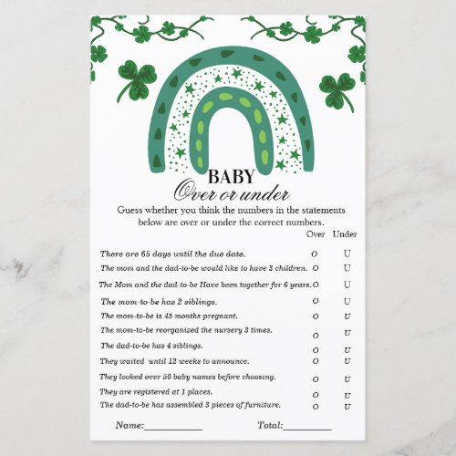 Over or under st patrick baby shower game