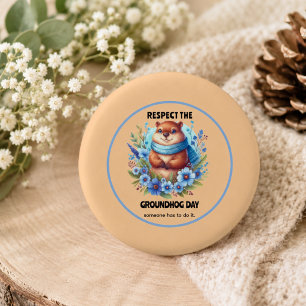 Over Rated? Watercolor Celebrating Groundhog Day Button