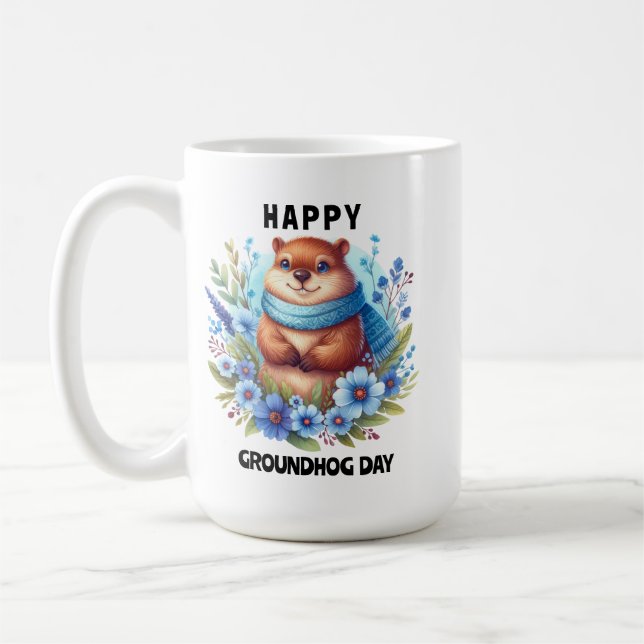 Over Rated? Watercolor Celebrating Groundhog Day  Coffee Mug (Left)