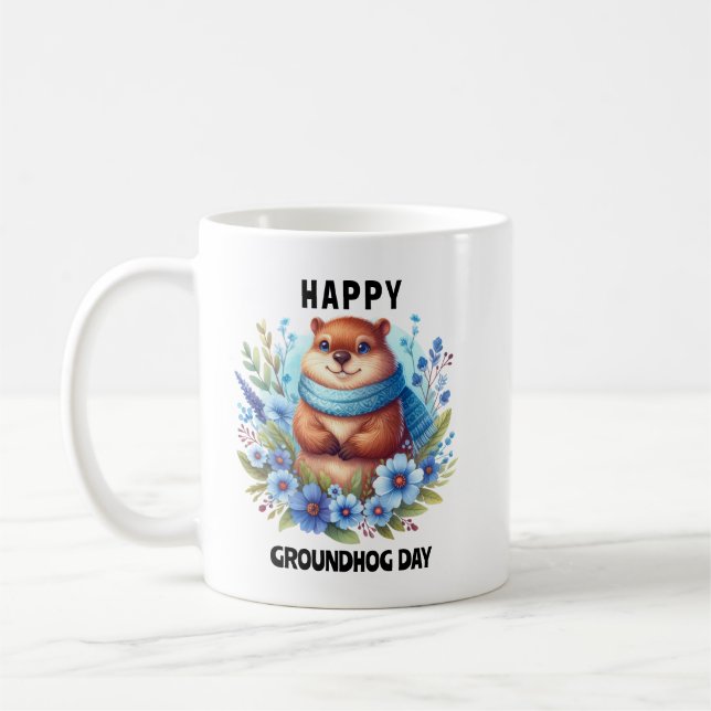 Over Rated? Watercolor Celebrating Groundhog Day  Coffee Mug (Left)