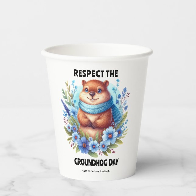 Over Rated? Watercolor Celebrating Groundhog Day  Paper Cups (Front)