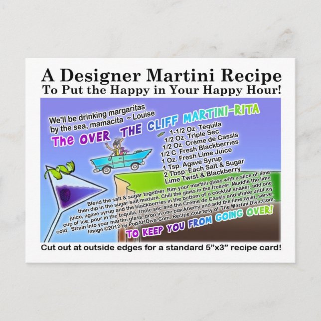 Over The Cliff Margarita Martini Recipe Postcard (Front)