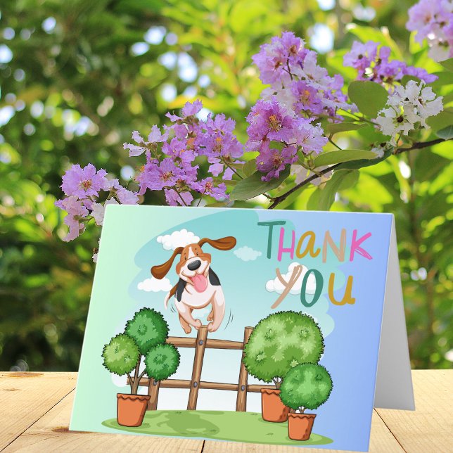 Over-the-Fence Thanks Energetic Dog Caregiver Thank You Card (Creator Uploaded)