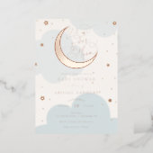 Over the Gold Moon Blue Baby Shower Foil Invitation (Standing Front)