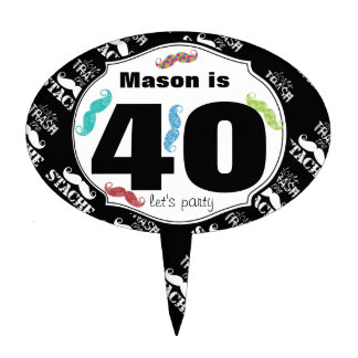 Over the Hill 40th birthday Mustache Hipster Cake Topper