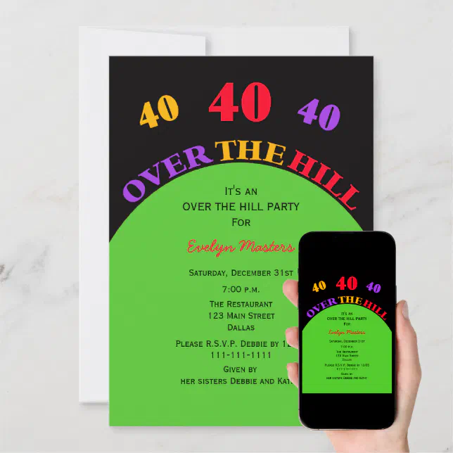 Over the Hill 40th Birthday Party Invitation | Zazzle
