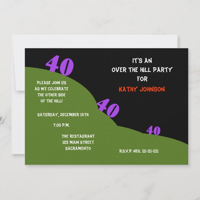 Over the Hill 40th Birthday Party Invites (Front)