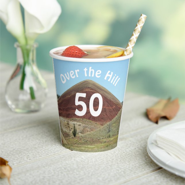 Over the Hill 50th Birthday Milestone Paper Cups (Insitu)