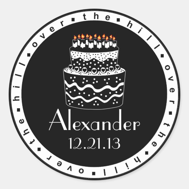 Over The Hill Birthday Cake Classic Round Sticker (Front)