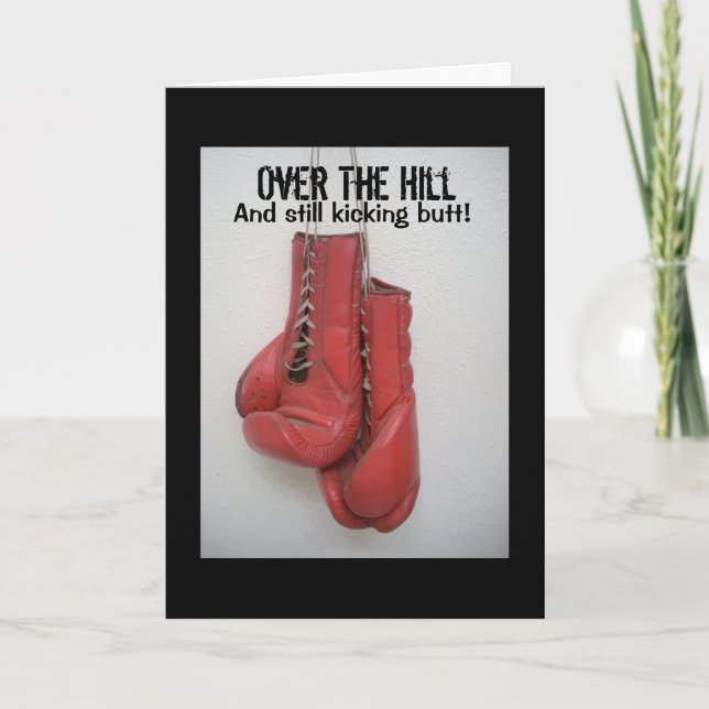 Over the Hill Birthday Card Boxing Gloves (Front)