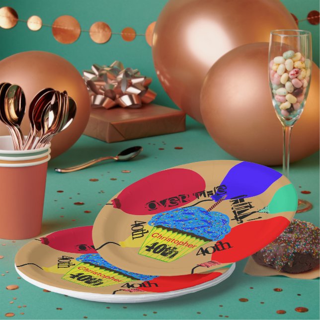 Over the Hill Blue Cupcake Balloons Plates (Multi)