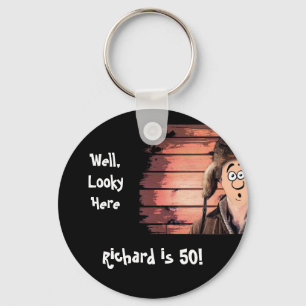 Over the Hill Funny Redneck 50th Birthday Keychain