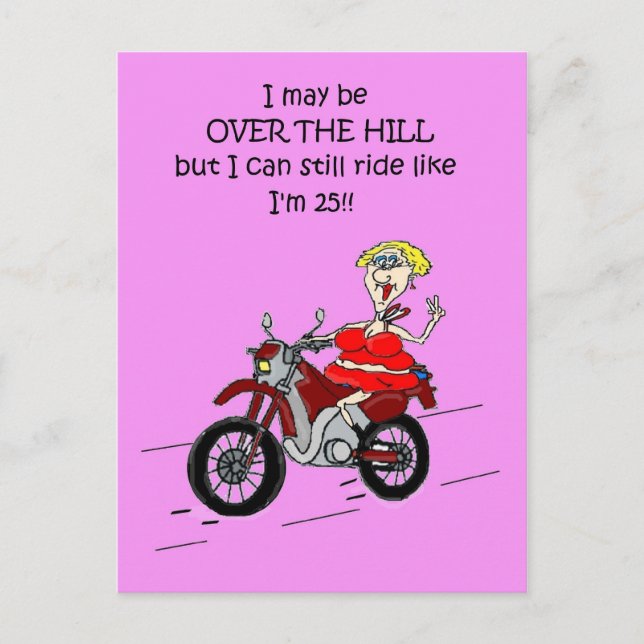 OVER THE HILL HOT MAMA BIKER POST CARD (Front)