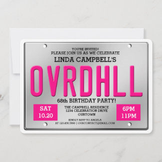 Over the Hill License Plate Birthday Invitations