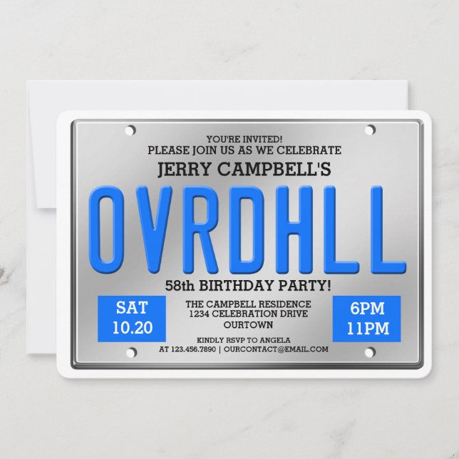 Over the Hill License Plate Birthday Invitations (Front)