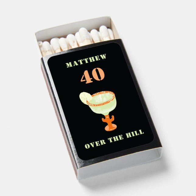 Over the Hill Margarita Birthday Party Napkins Matchboxes (Front Open)