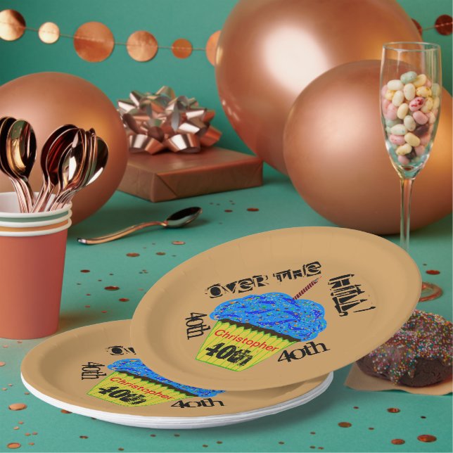 Over the Hill Personalized Blue Cupcake Plates (Multi)