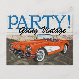 Over the Hill - Route 66 - Vintage Cars Invitation