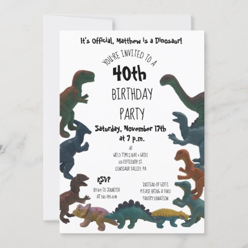 Over the Hill Toy Dinosaurs Mens Birthday Party Invitation